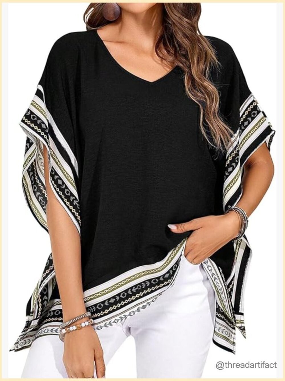 Women's Boho V Neck Floral Top Batwing Sleeve Blouse Side Slit Tee